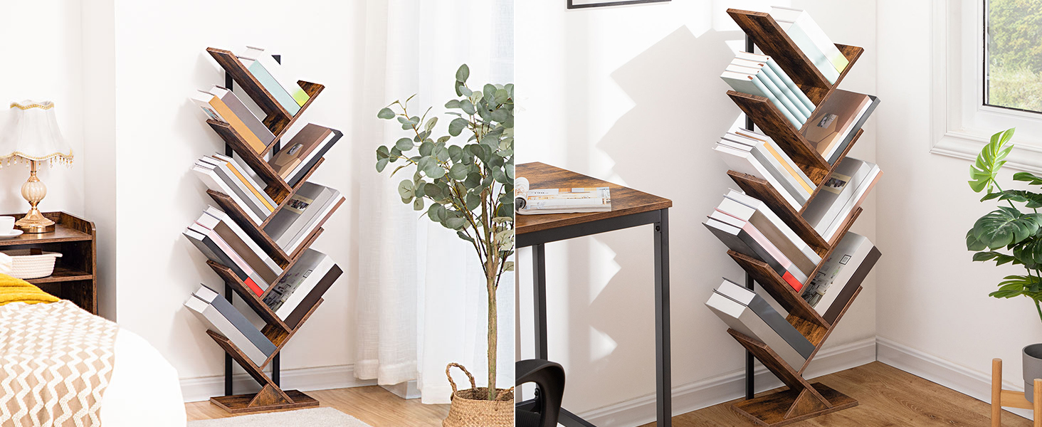 Boekenkast in de vorm van een boom: 13 Planken, 86x25x140cm, Rustiek Bruin - Industrieel Vasagle Boekenkast in de vorm van een boom: 13 Planken, 86x25x140cm, Rustiek Bruin - Industrieel Vasagle