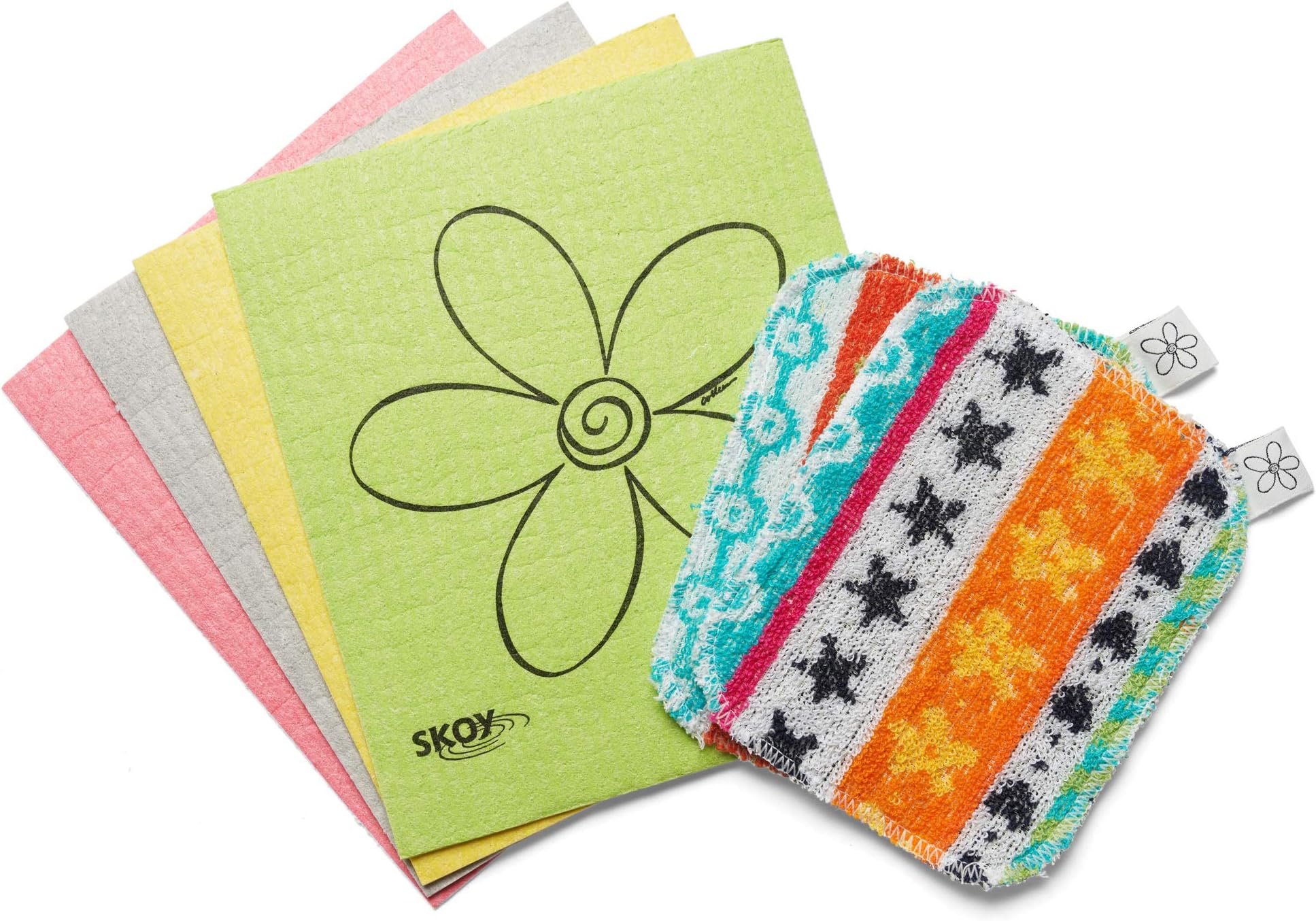 Skoy Bundle, 2-Pack Scrub, and 4-Pack Swedish Dishcloth, Reusable Cleaning Products for Kitchen and Household, Planet-Friendly, Dishwasher Safe Soft Scrub, Monochromatic Colors