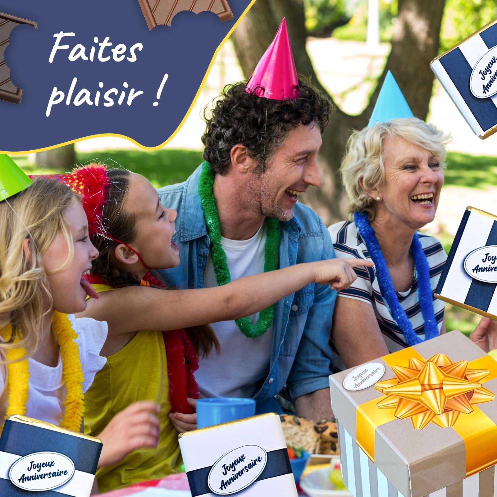 Boîte de Chocolat a Offrir pour Anniversaire - Coffret de 40 Carrés de Chocolat Individuelss au Lait et Noir - 100% Pur Beurre de Cacao - Fabriqué en France - Couleur Bleu - 200 Gr