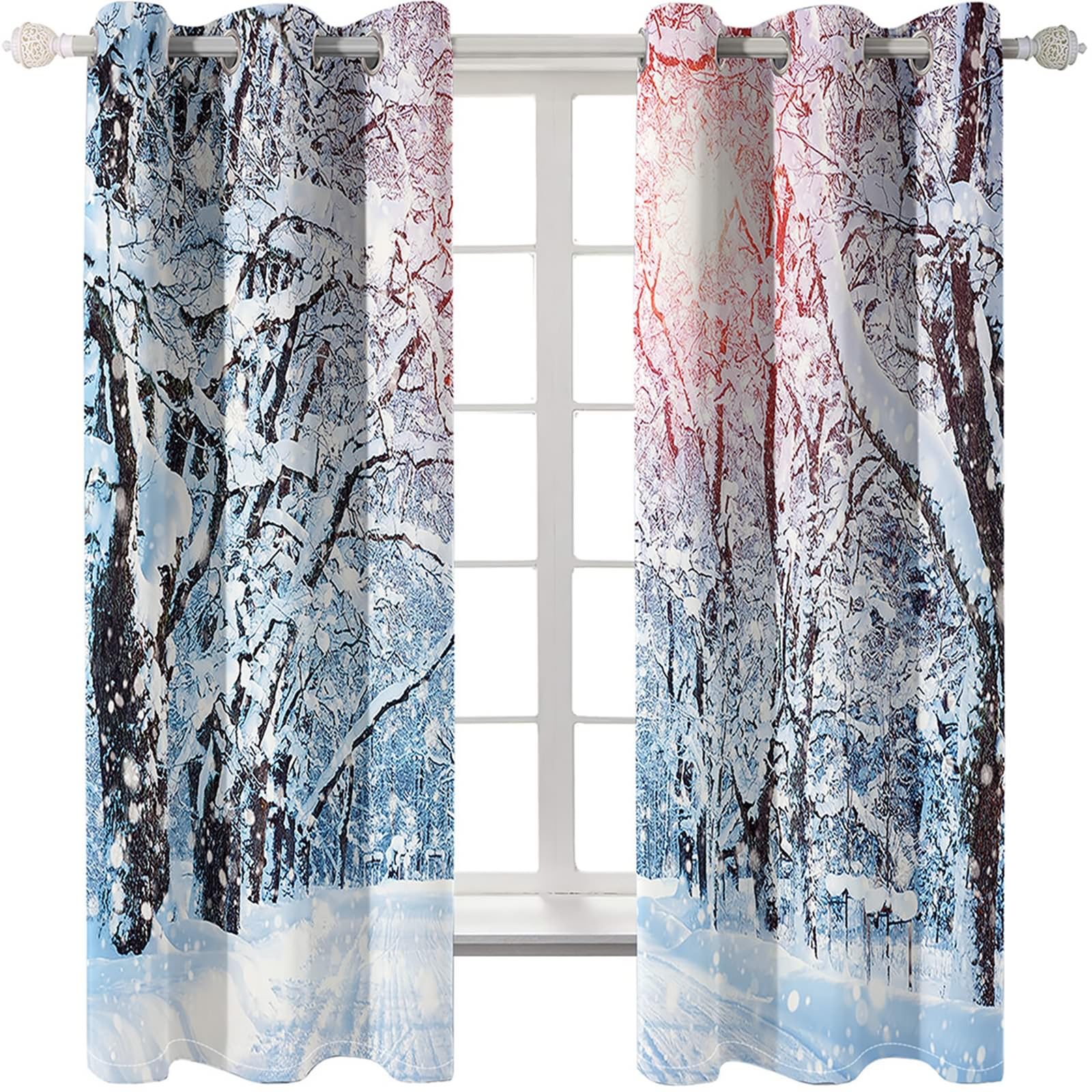Gardinen Blickdicht 2er Set, Thermovorhänge Winterbäume und Weg mit Schnee H 160 x B 107 cm Abdunkelnde Vorhänge Ösen für Wohnzimmer