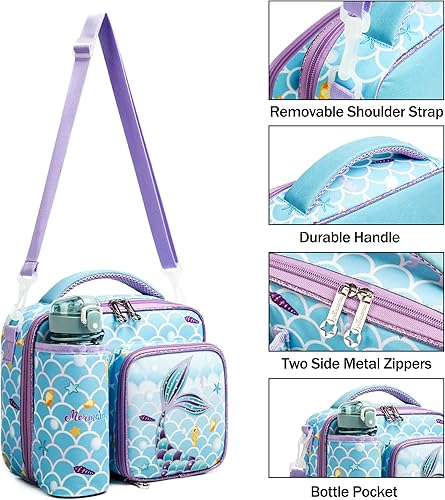 Miniatura 3 de Bolsa de almuerzo aislada para niños y niñas con correa de hombro ajustable y asa duradera