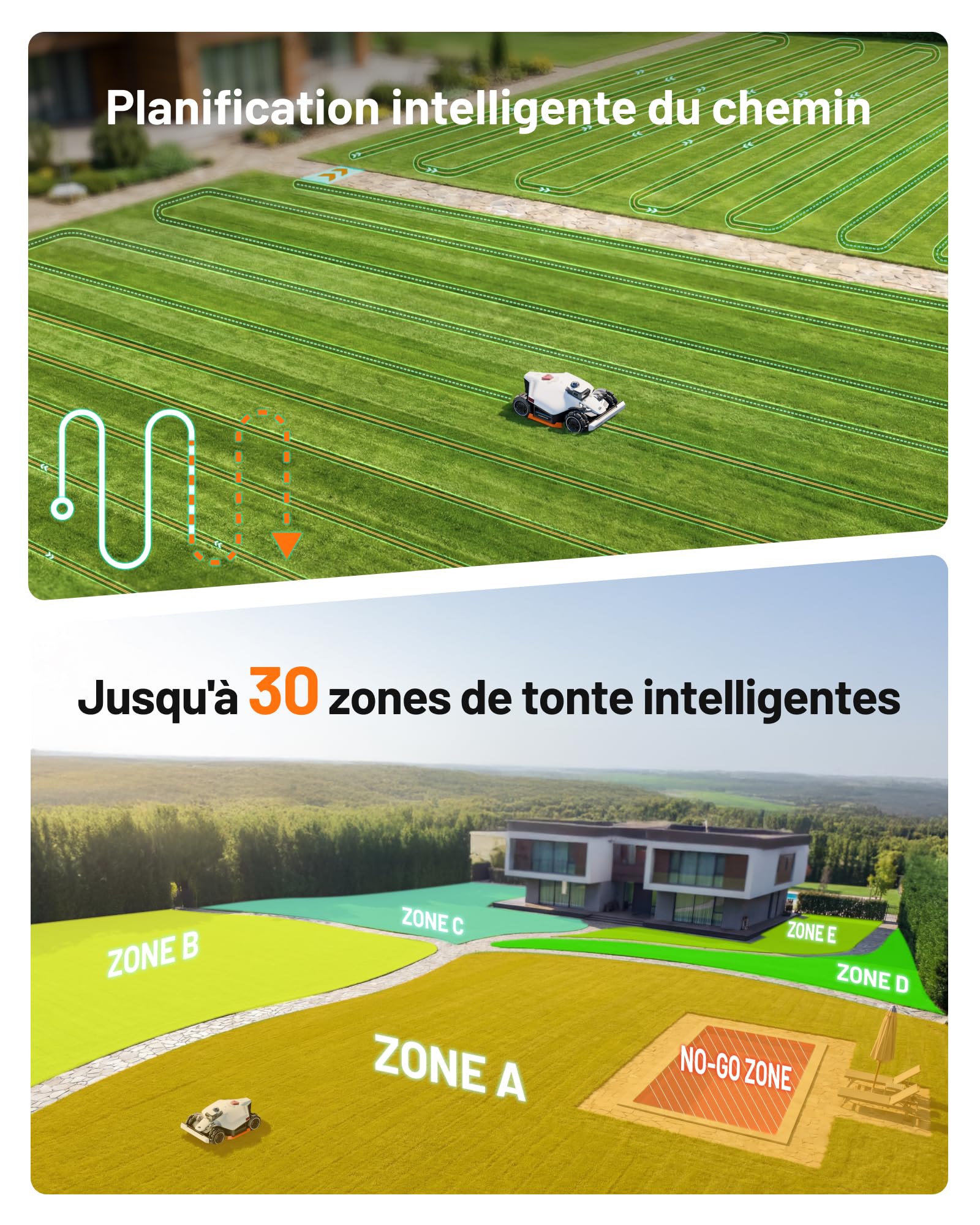 Mammotion LUBA 3 AWD 3000 Robot Tondeuse avac Garage Standard, Positionnement Tri-Fusion 360° LiDAR+NetRTK+AI Vision, 80% pentes, Gestion multizone jusqu'à 30 Zones, Hauteur de Coupe 25-70 mm