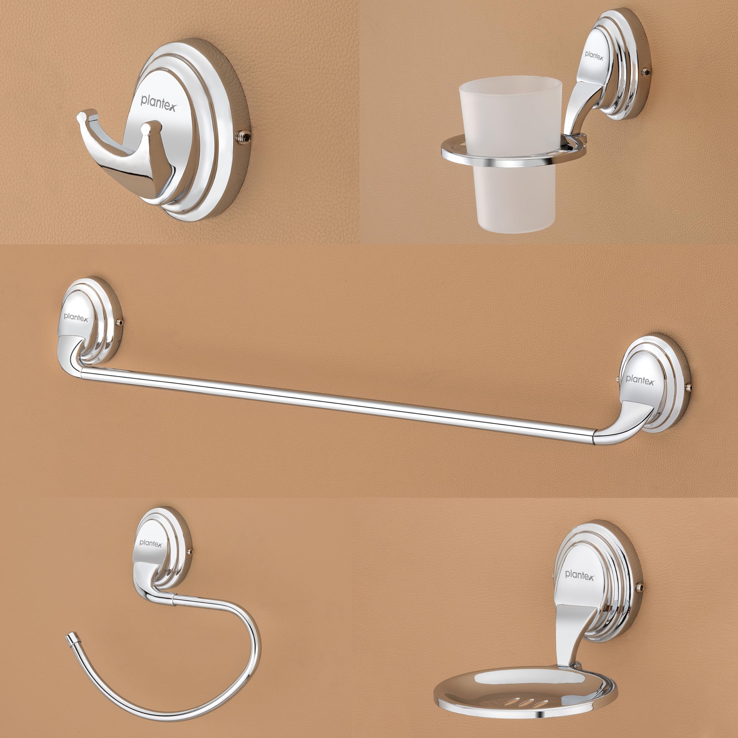 Plantex 304 Grade Stainless Steel Bathroom Accessories Set of 5 - Towel Rod/Hand Napkin Hanger for Wash Basin/Soap Case/Toothbrush Holder/Robe Hook - Cubic (Chrome) (B0CJXRC121) Amazon Price History, Amazon Price Tracker