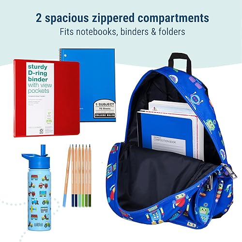 Miniatura 9 de Wildkin Paquete de mochila para niños de 15 pulgadas con bolsa de almuerzo (robots)