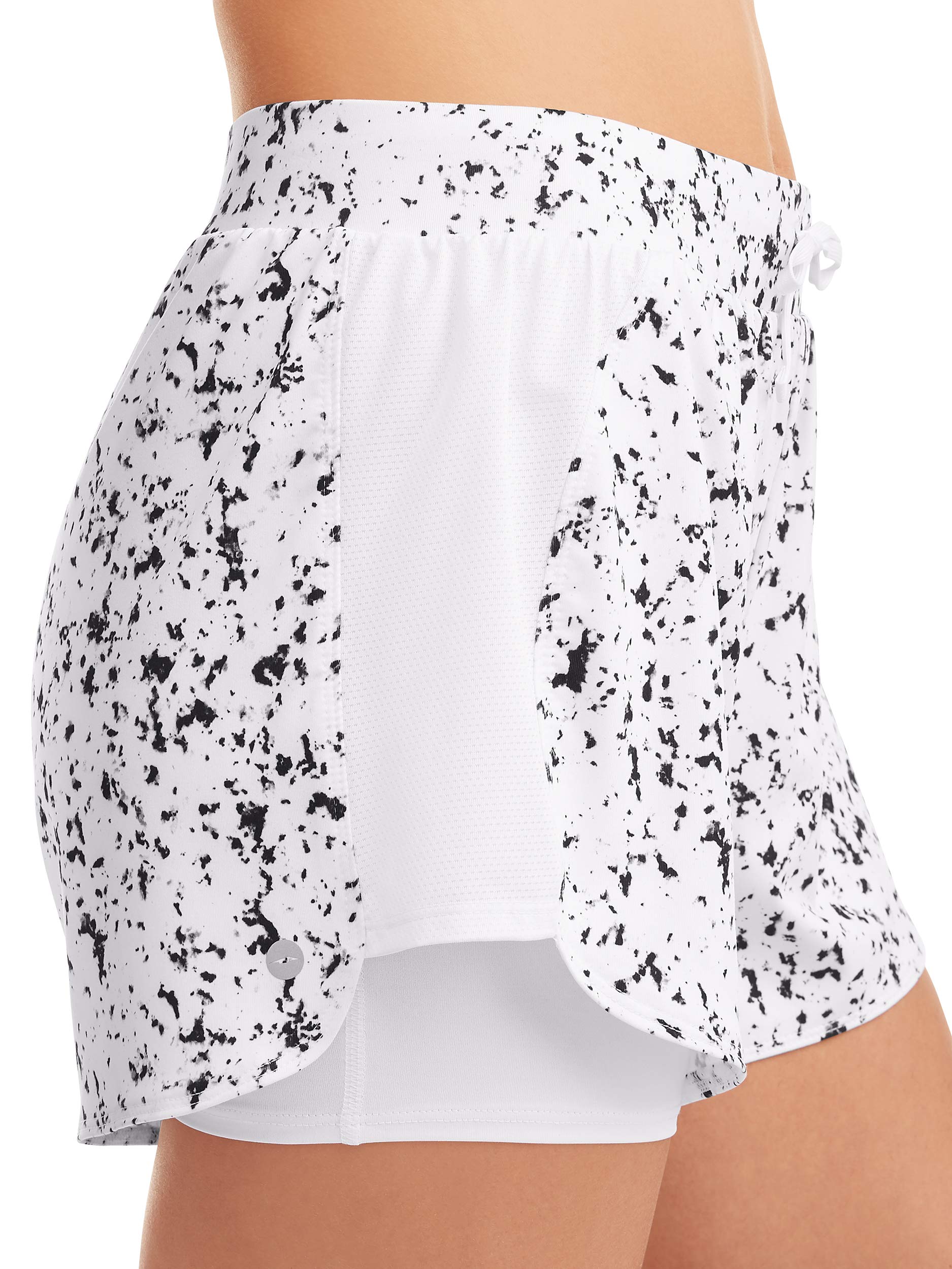 Avia Women's Athletic Performance Running Short with Bike Liner (White/Black Speckle, Small S, 4-6)