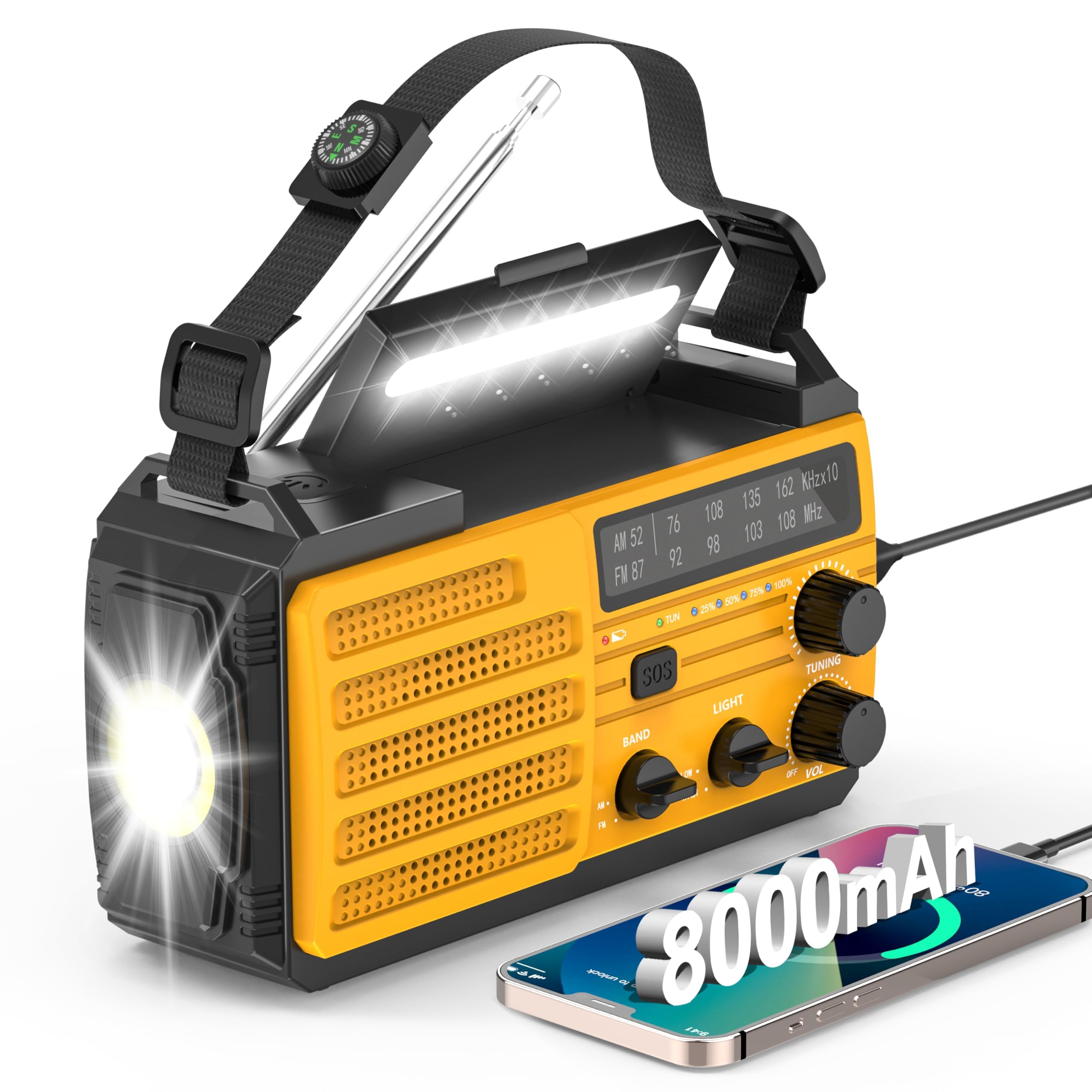 portatile radio emergenza dynamo solare con batteria 8000mah torchi
