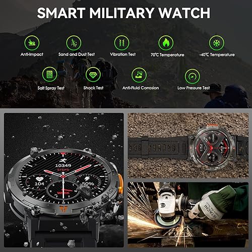 Miniatura 4 de Reloj inteligente militar para hombres con brújulalinterna LED, resistente reloj inteligente táctico al aire libre con frecuencia cardíaca presión