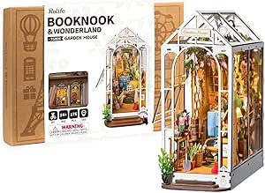 Book Nook Kit with LED - Bookshelf Decor - Featured Library Book Nook kit example showing detailed miniature house construction with LED lighting and accessories