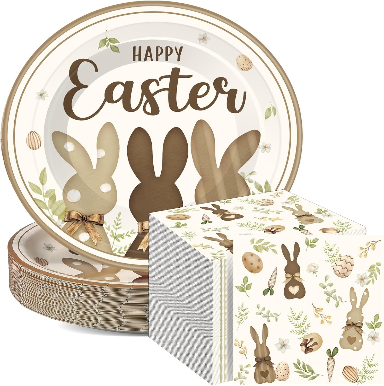 Havawish 150Pcs Easter Paper Plates and Napkins Sets 50Pcs 11 Inch Easter Disposable Oval Plates and 100 Pcs 13 Inch Easter Paper Napkins for Easter Spring Holiday Party Supplies(Happy Easter)