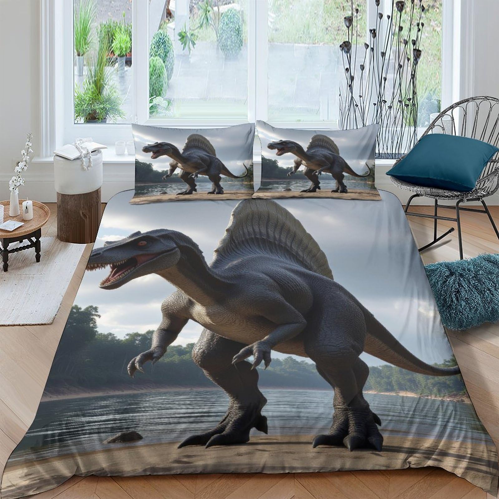 GPLZQXKJNH 3D Printed Dinosaur Landscape Duvet Cover Set Microfiber Soft Breathable with 2 Pillowcases for Bedroom Decor Single（135x200cm）