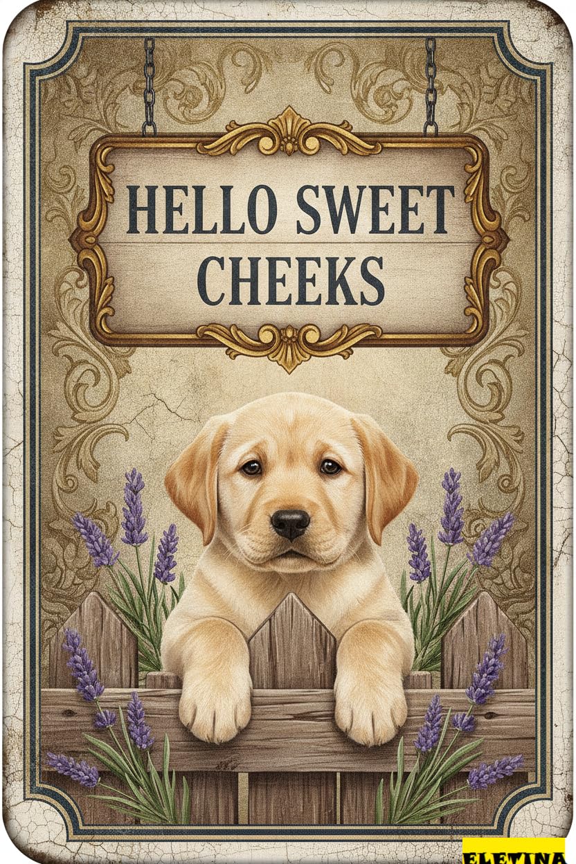 Hello Sweet Cheeks Labrador Tin Sign, 8x12 Inch Decor