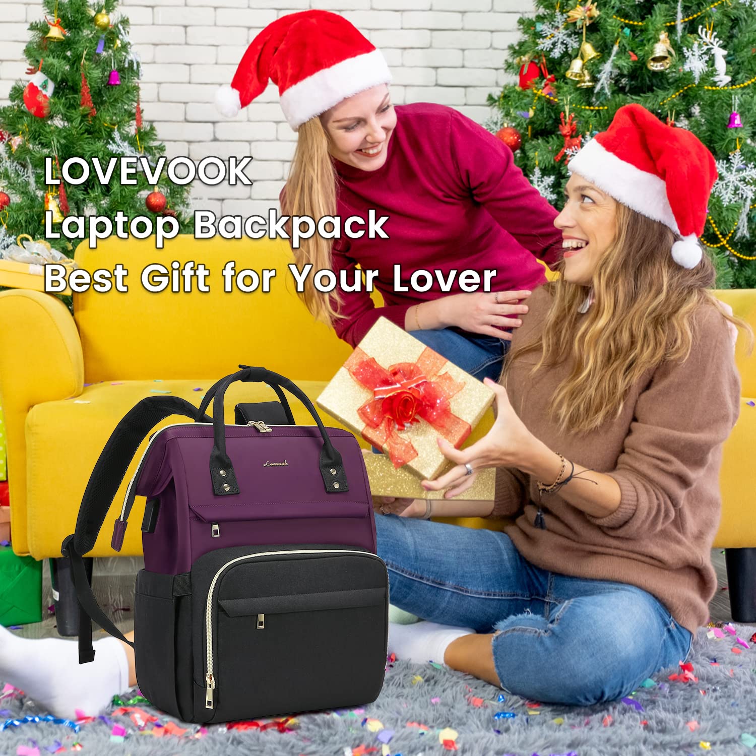 LOVEVOOK Zaino Donna Zaino per PC Portatile 15.6 Pollici, Zaino Porta PC Impermeabile, Viola scuro e Nero