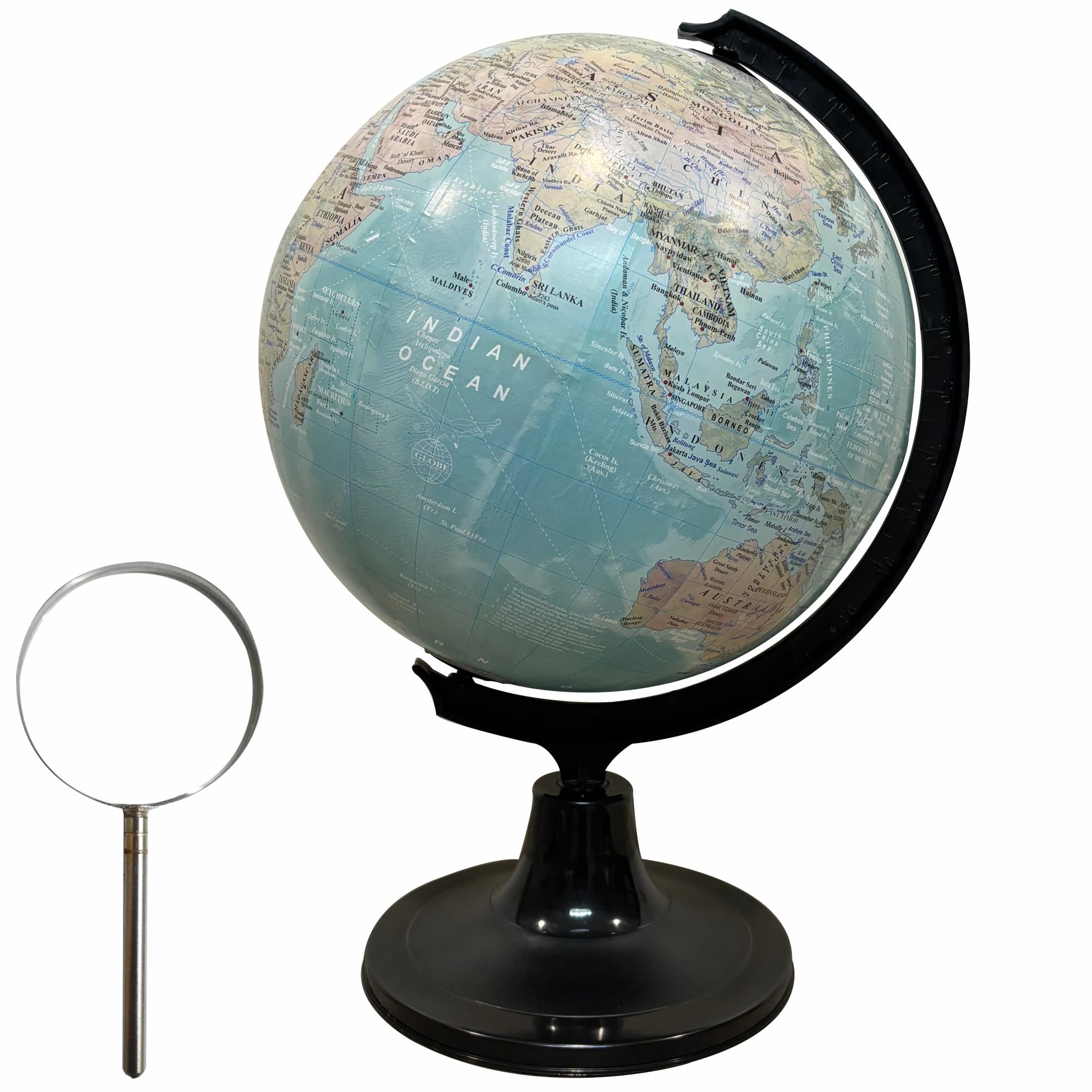 12 Inch Educational Big Globe with Light Physical World Map on Sturdy Plastic Base for Home Decoration, Office Table,Students & Kids Learning