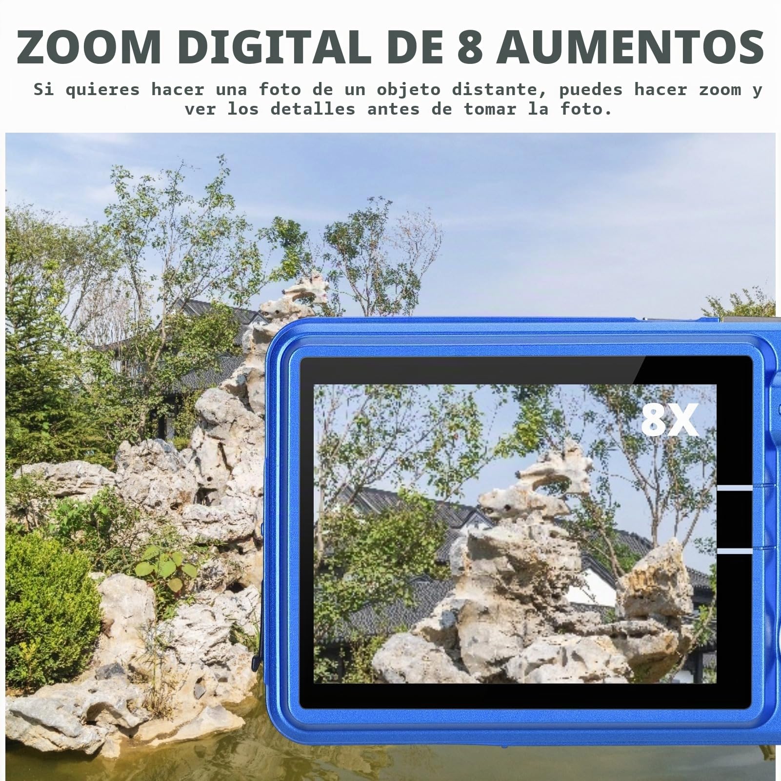 Cámara Digital para Adolescentes, 4K 48MP Ultra HD Point and Shoot Camera, 2.7in LCD Recargable Estudiantes Cámara Compacta con Zoom Digital 8X, Mini Cámaras Vlogging Regalo para (Azul)