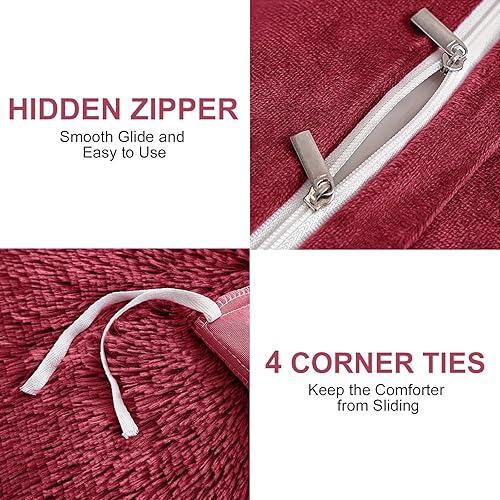Miniatura 23 de Juego de funda de edredón de felpa esponjosa, tamaño Queen, juego de funda de edredón de terciopelo ultrasuave de lujo, 4 piezas