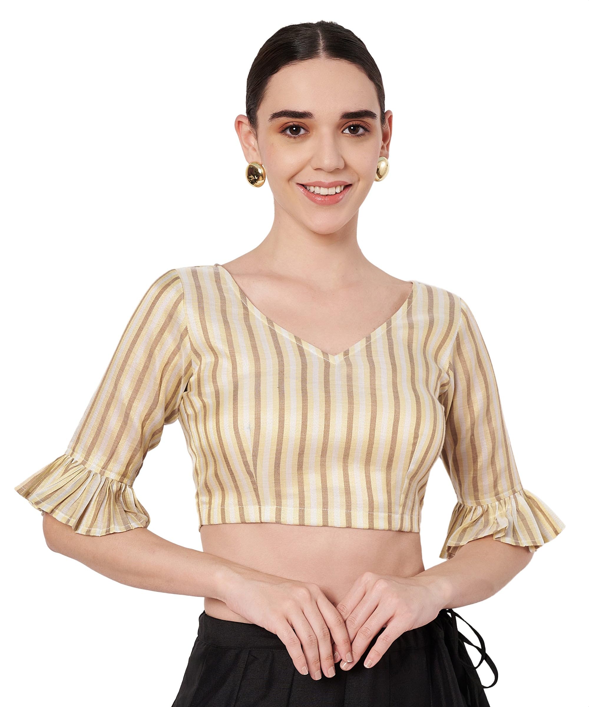 studio rasa Women's Cotton Tissue Striped Blouse for Festive Wedding Party-picture-16