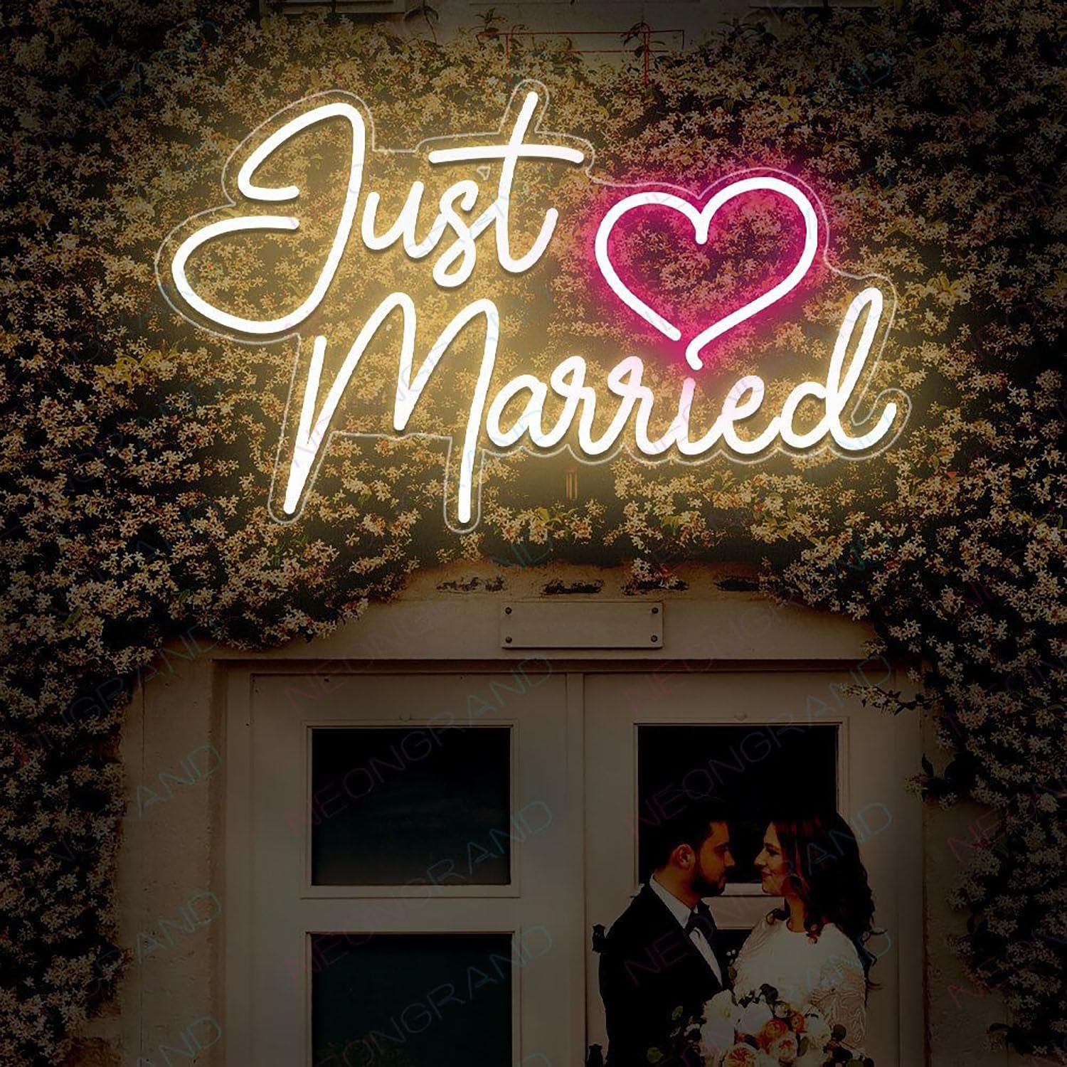 'Just Married Wedding Love Marry Cheer' neonowy znak LED do dekoracji ścian USB regulowana jasność, salon, bar, pub, klub, spotkania, sztuka, dekoracja ścienna