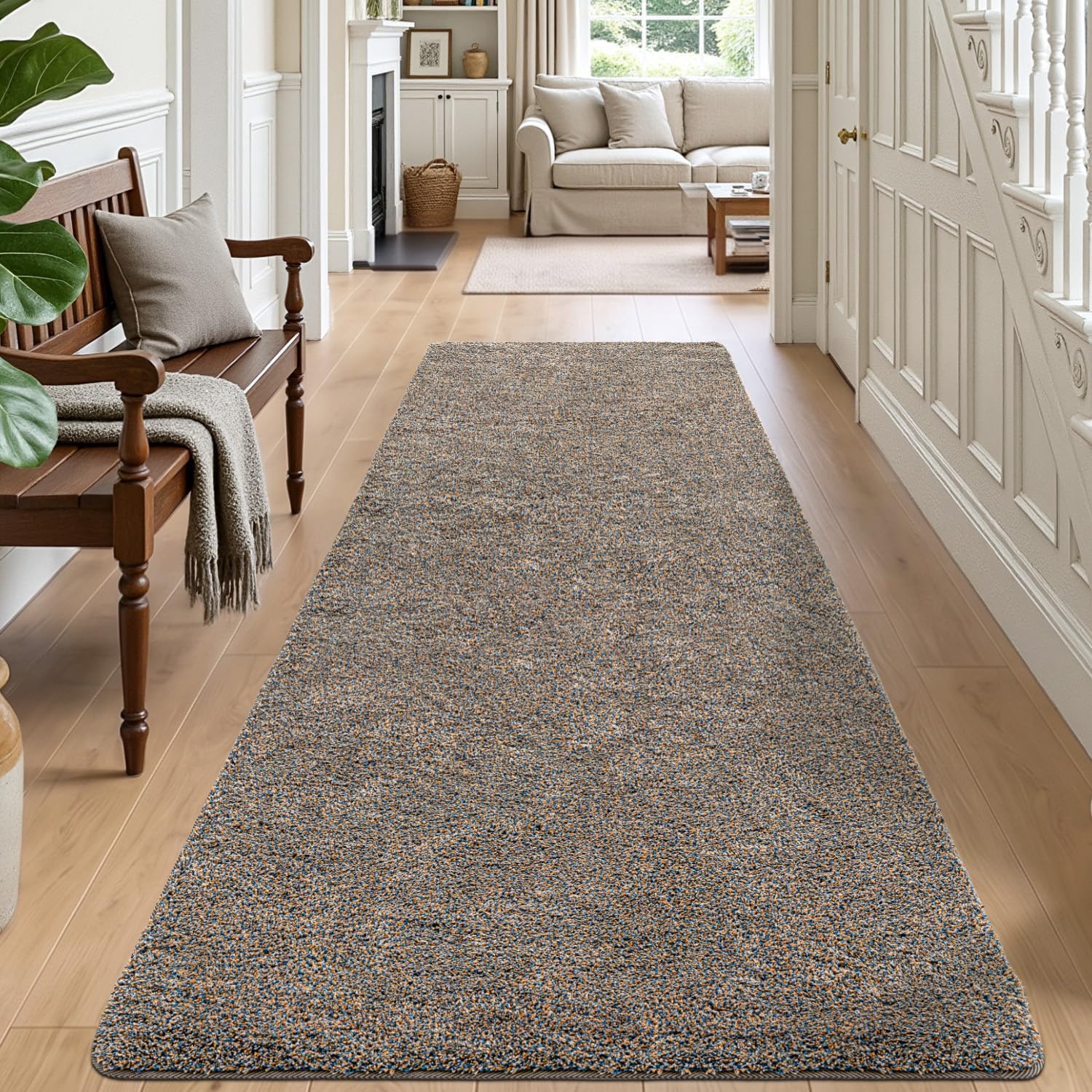 DEXI Runner Rugs for Hallway 80 x 250 cm, Non-slip Dirt Trapper Door Mat Indoor, Machine Washable, Super Absorbent Entrance Mats Soft Floor Carpet Rug, Brown-Blue โ image 1