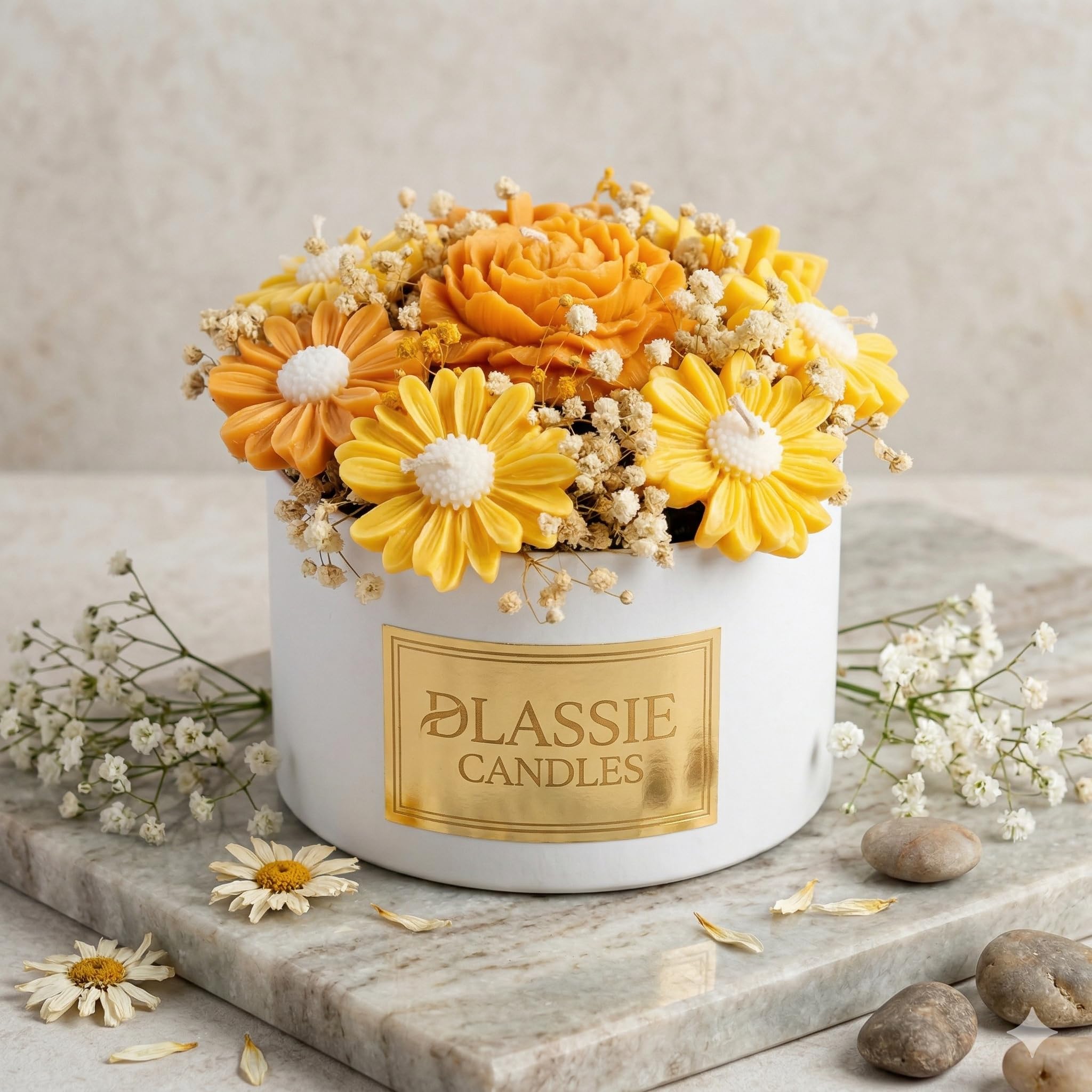 Dlassie Candles Flower Bouquet Candle, Hand-Poured Soy Wax Blend, Rose and Daisy Design, with Real Baby's Breath Accents-picture-12