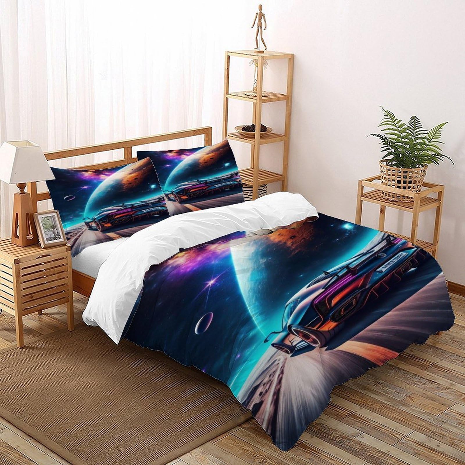 Housse de couette car galaxy 3 pièces en microfibre premium 260x220cm douce et résistante