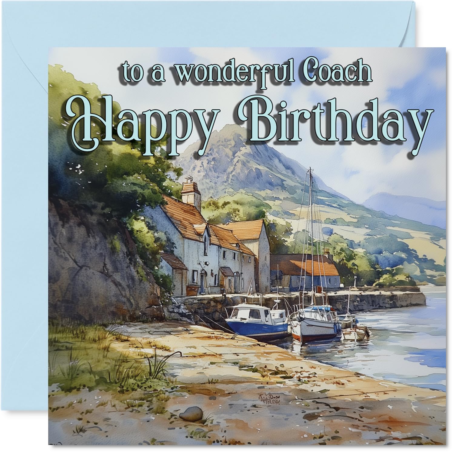 Heartfelt Birthday Card for Coach, Warm Wishes by the Sea