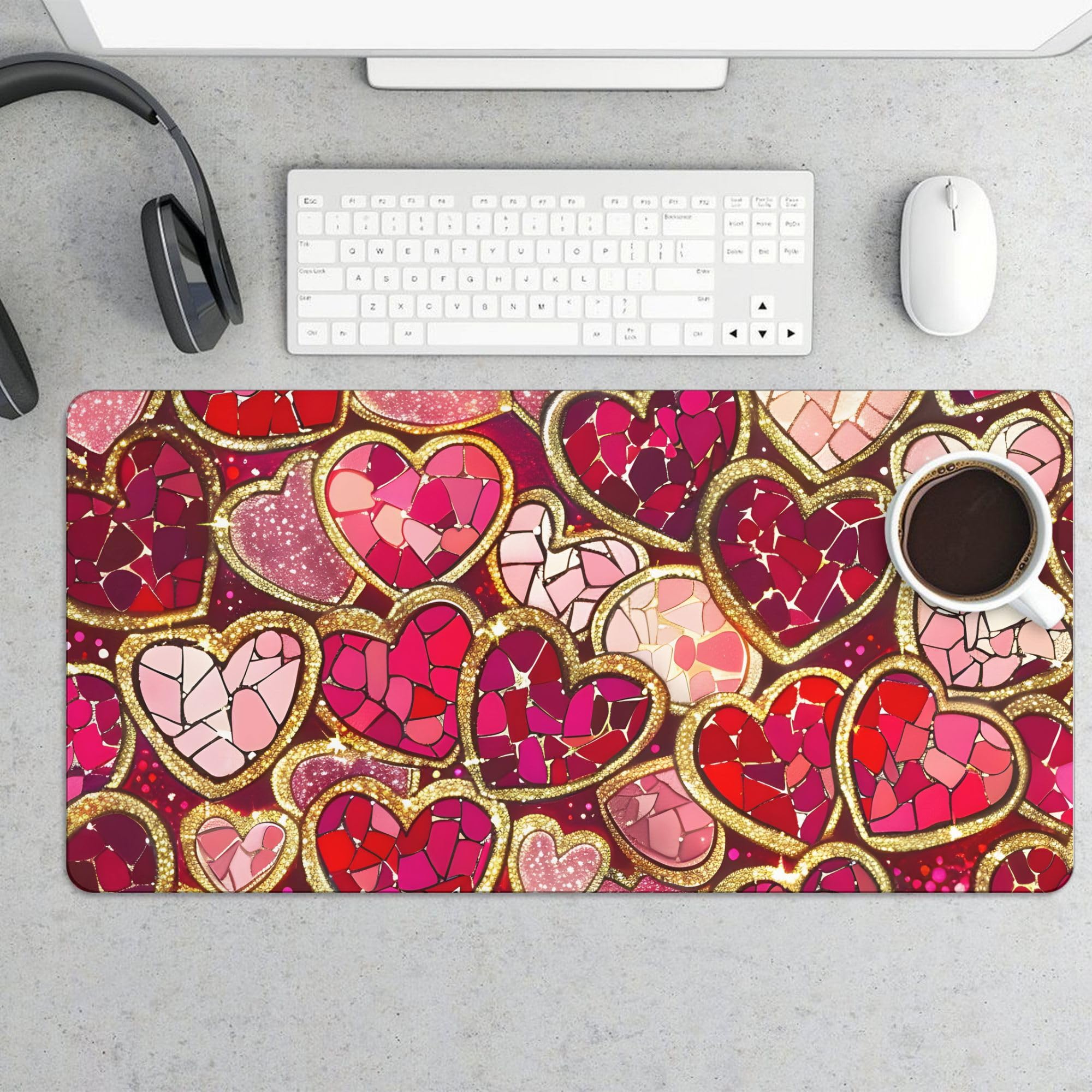 Valentine Love Extended Gaming Mouse Pad, with Stitched Edges Large Mouse Pad Desk Protector, Rubber Base Mousepad Keyboard Mouses Mat for Work Game Office Home 32"X16",E64