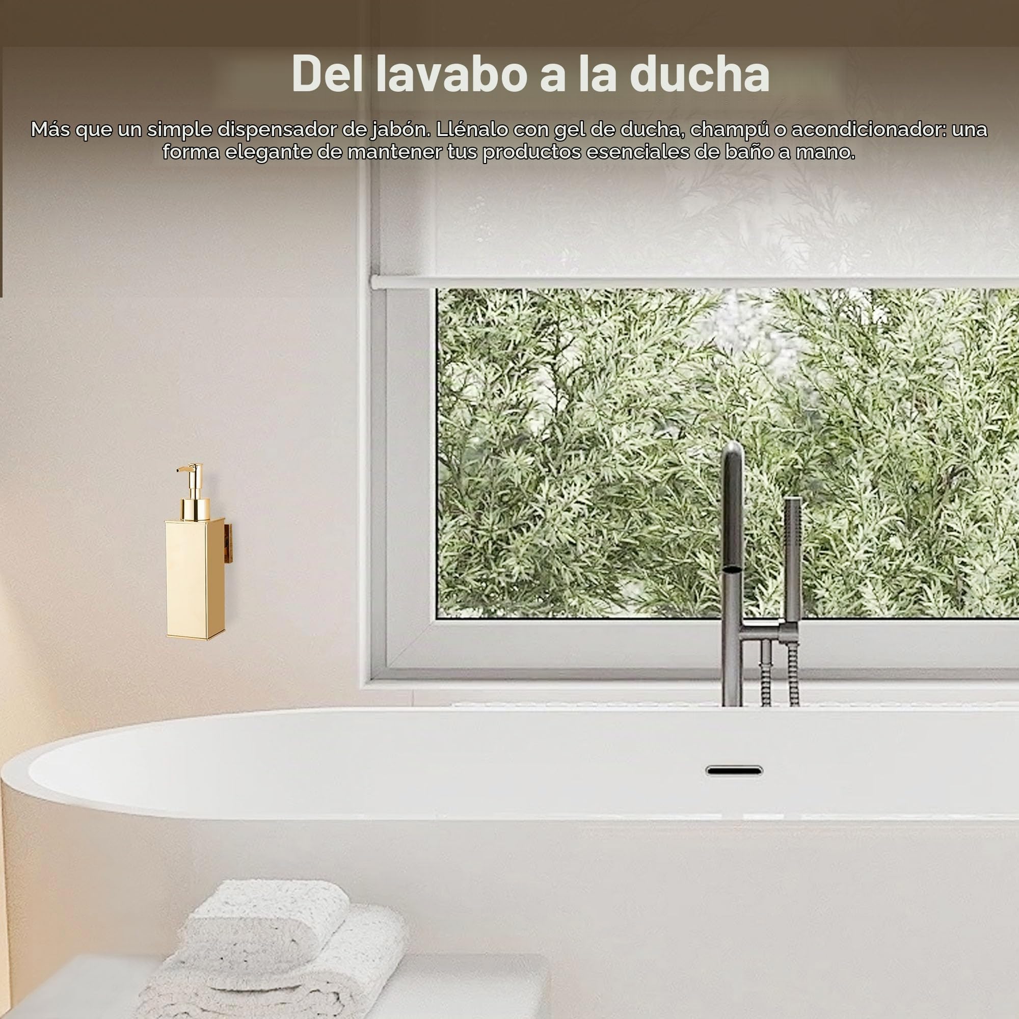 BGL - Juego de 2 dispensadores de jabón montados en la pared, dispensador de jabón líquido de acero inoxidable 304 para baño y cocina, color dorado