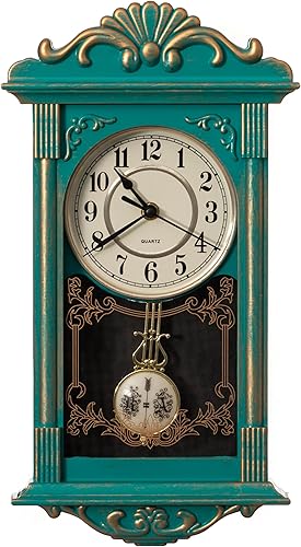Clockswise Reloj de pared estilo abuelo vintage con péndulo de plástico efecto madera, funciona con pilas para decoración del hogar, sala de estar,