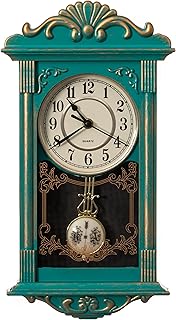 Clockswise Vintage Grandfather-Style Wall Clock with Wood-Effect Plastic Pendulum Battery-Operated for Home Decor Living Room Home Office Kitchen or Dining Room White, 16 Inch (Green, 16 Inch)