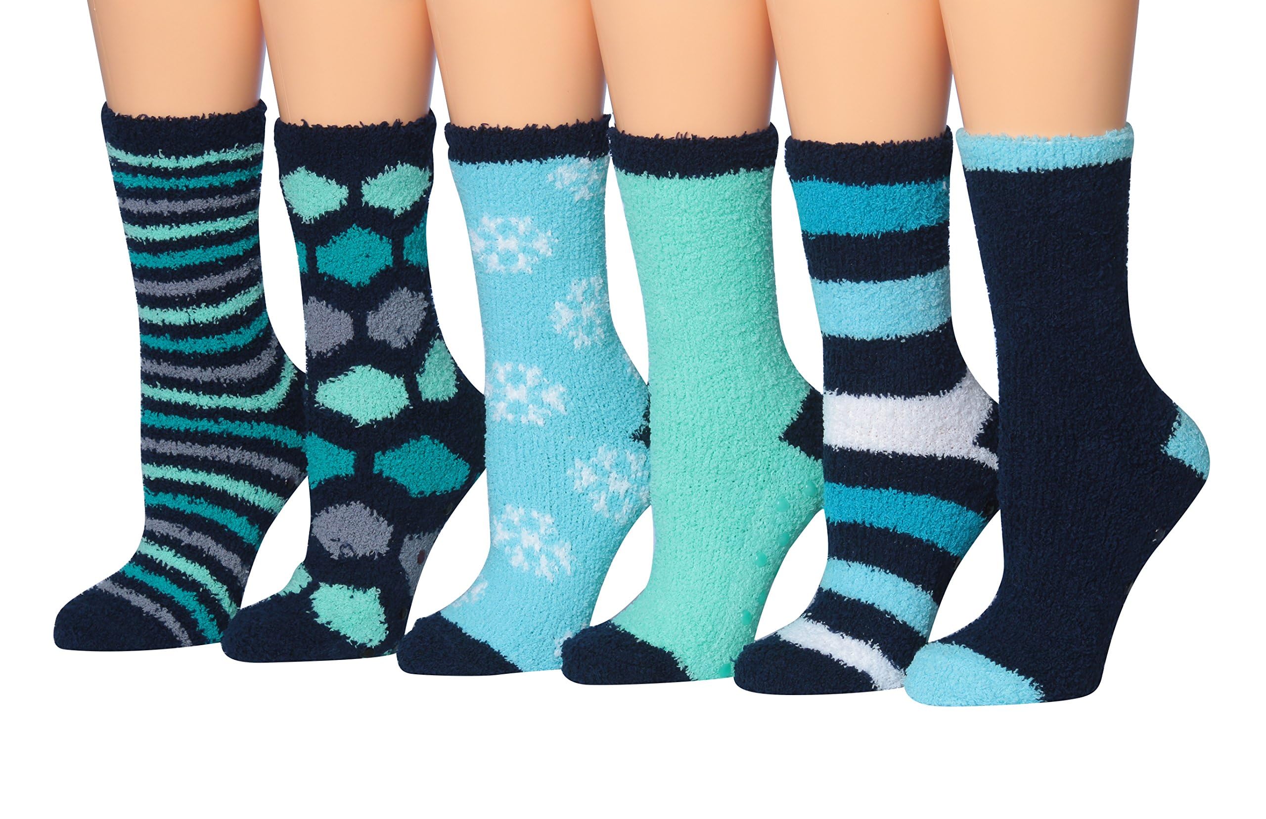 Tipi Toe Womens 6 Pack Cozy Microfiber Anti-Skid Fuzzy Crew Socks Slipper