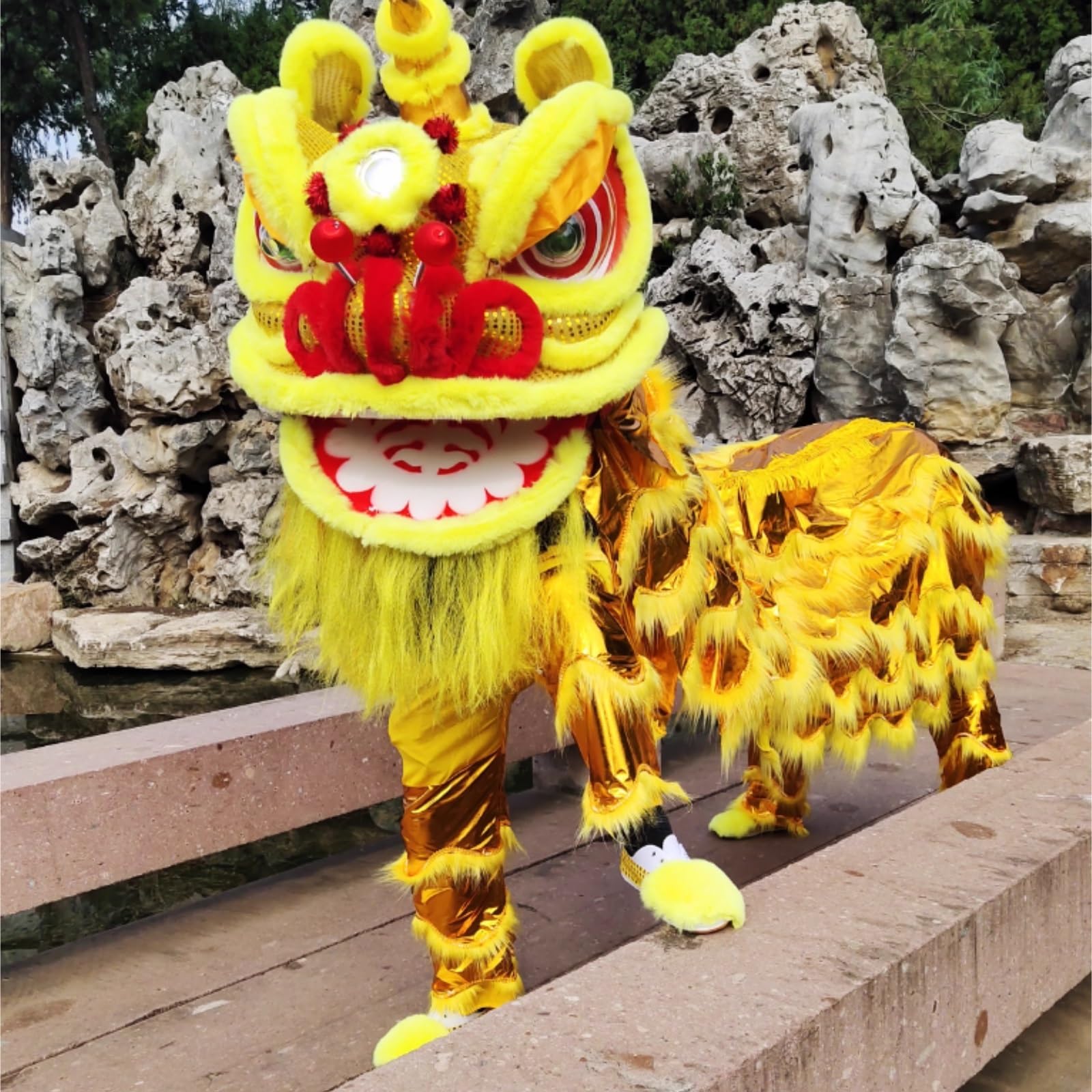 Drago Cinese per Feste Testa di Danza del Leone Cinese Drago Arte Popolare Tradizionale Spettacolo in Costume della Feste Cinesi in Italia(Yellow)