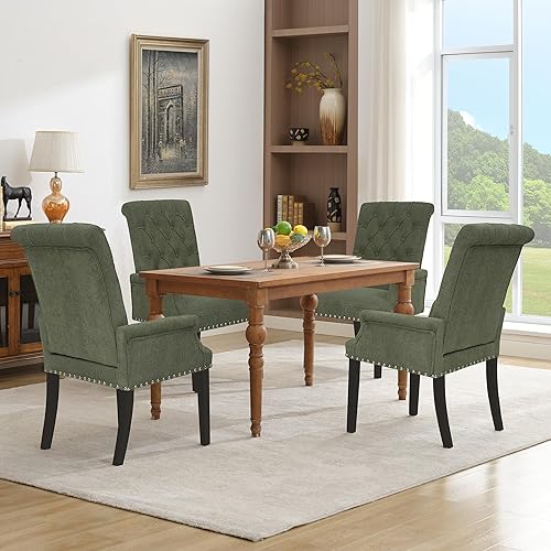 Miniatura 53 de LOULENS Lujosas sillas de comedor de terciopelo, modernas sillas de comedor tapizadas copetudas, reposabrazos con patas de acero inoxidable para