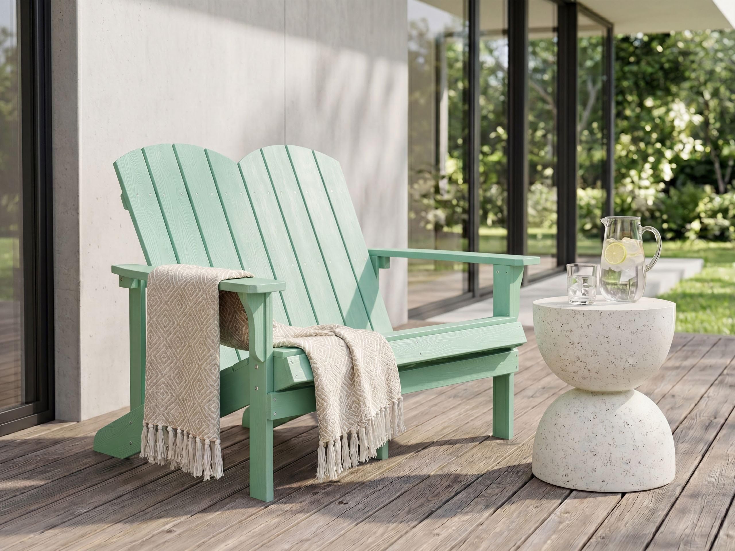 Beliani Panca da giardino 2 posti Loveseat Plastica Legno Mobili da giardino Tradizionale Verde Chiaro