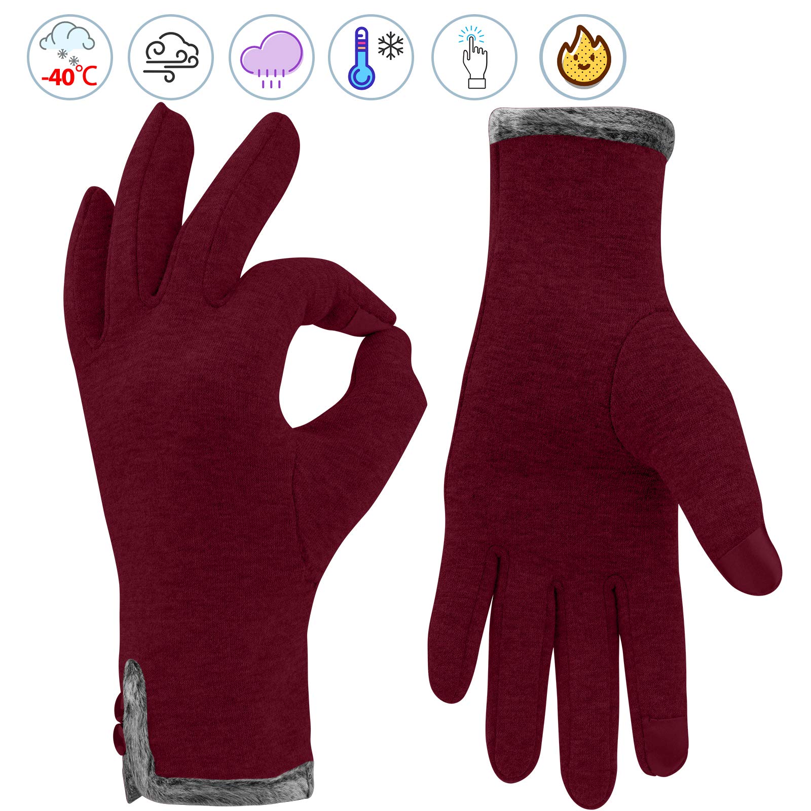 Alikiai Guantes Termicos Mujer Invierno Tactil con Forro Polar