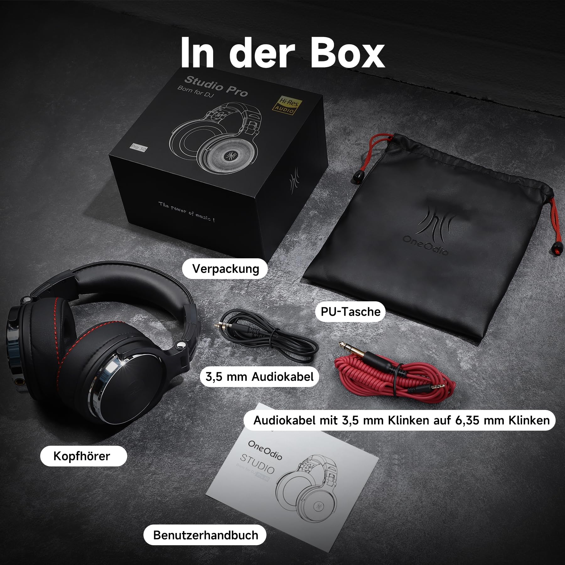 OneOdio Pro 50 Over-Ear Studiokopfhörer [Hi-Res Audio, 50mm Treiber] – Professionelle DJ Kopfhörer mit Kabel (3,5mm & 6,35mm), SharePort, Memory-Protein Ohrmuscheln für Podcast, PC, PS4, Smartphone