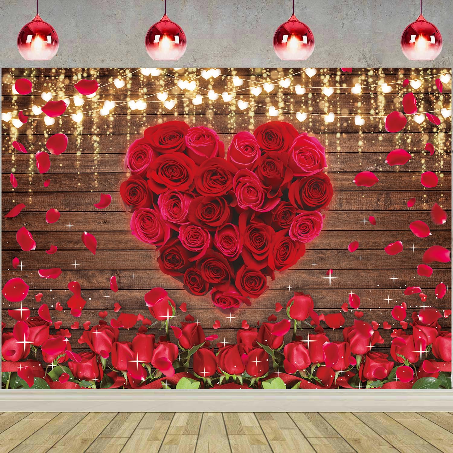 Rote Rose Hintergrund Blumen Holz Wand Valentinstag Liebe Herzen Fotografie Hintergrund für Hochzeit Brautdusche Jahrestag Geburtstag Party Dekor Liebhaber Portraits Requisiten Banner (238 x 180 cm)