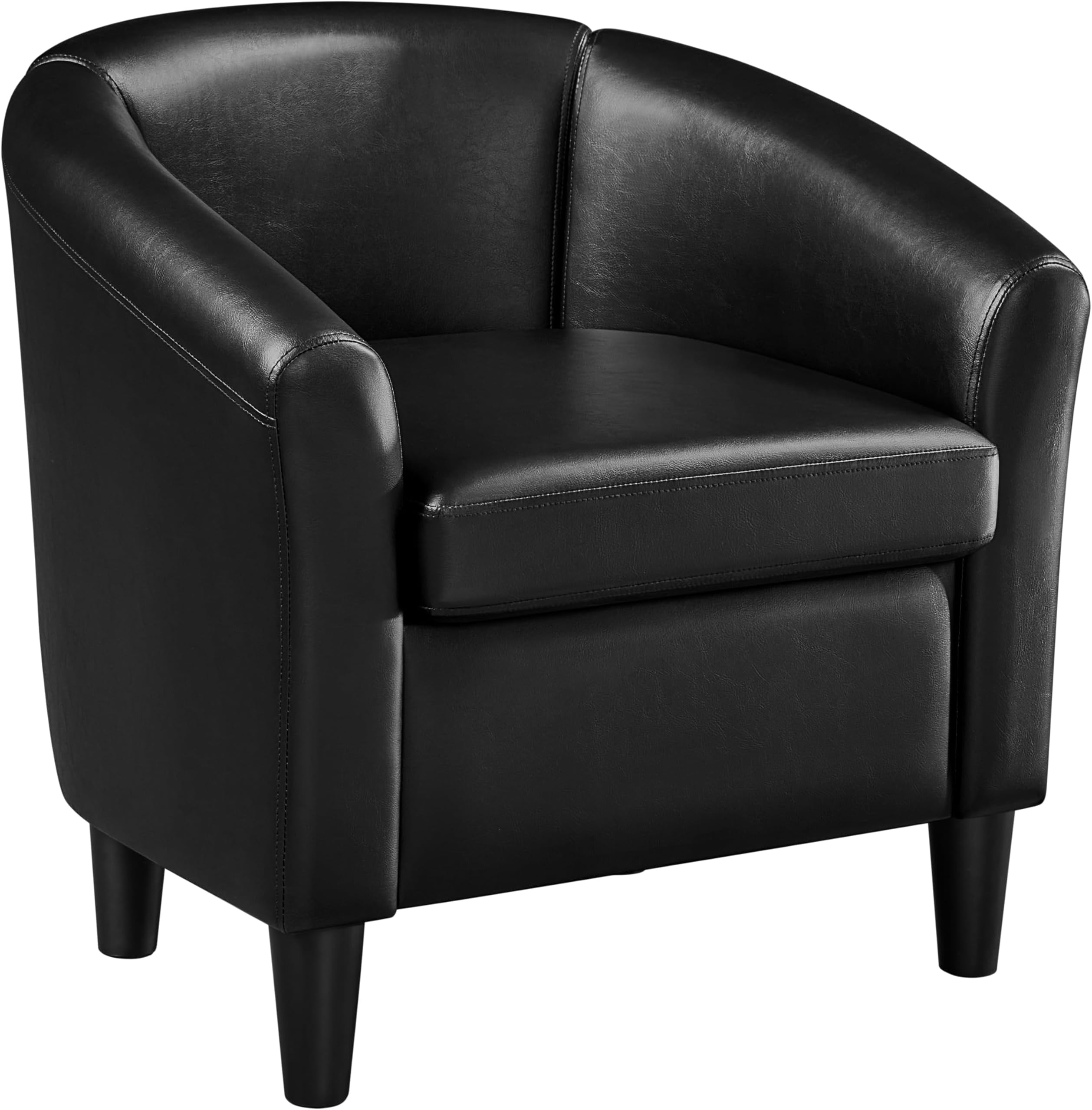 Faux Leather Club Chair, Modern Accent Chair and Cozy Barrel Armchair with Sturdy Legs for Living Room Bedroom Reception Room, Black