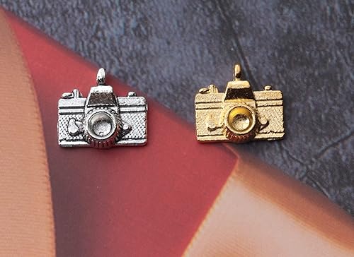 Miniatura 5 de 50 dijes para cámara, color plateado y dorado, mini kit de joyería de cuentas de metal para manualidades, idea de regalo de Navidad, collar,