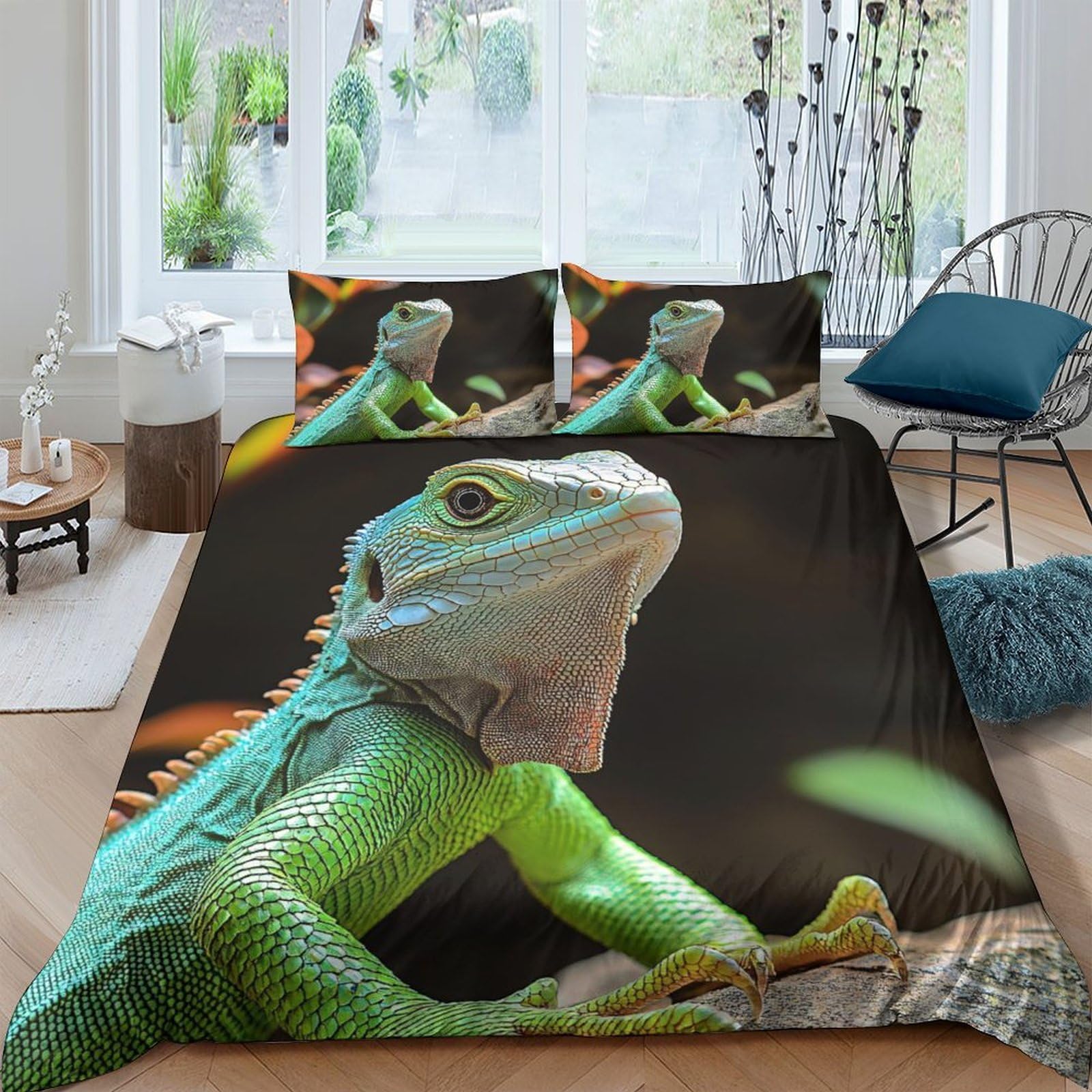 Ctjqhvkz Style-7 3D Printed Lizard Jungle Fitted Sheet Microfiber Soft Breathable Reptile Bed Cover For Bedroom Decor Mattress Protection Single（135X200cm）