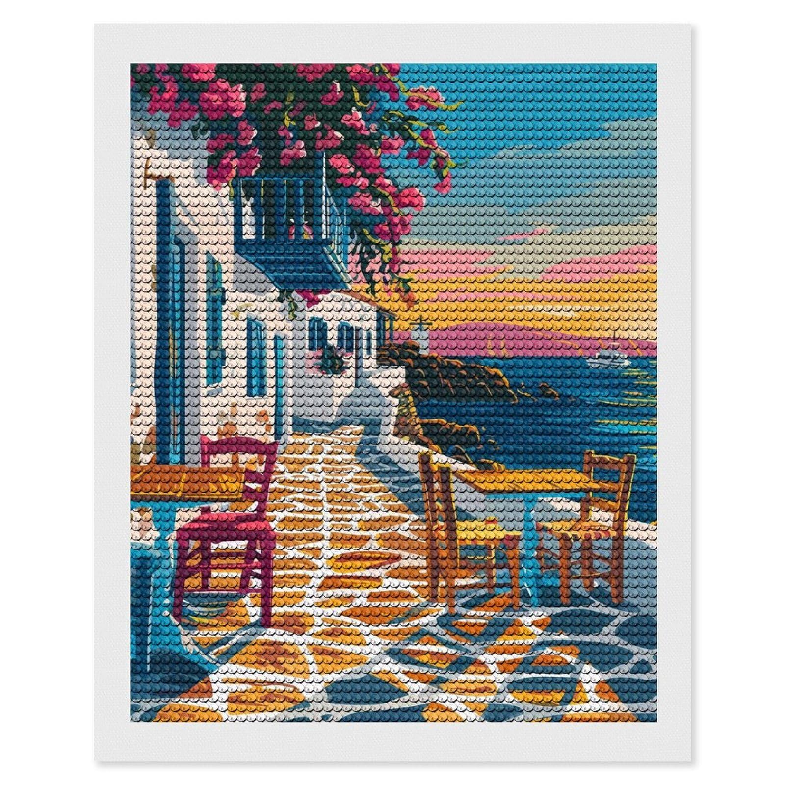 Junmoney Greece Summer Travel Art Diamond Painting Kit 16"x20", Easy Handmade Project, Easy to Enjoy, Aesthetic Room Decor, Christmas Gift
