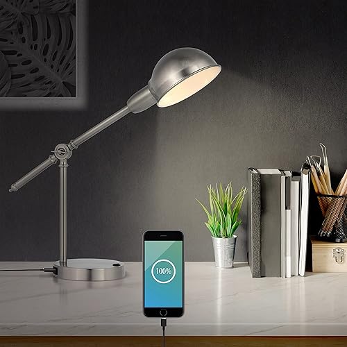 Miniatura 9 de JONATHAN Y JYL7123A Curtis - Lámpara de tarea LED con pantalla de cúpula ajustable de hierro de 20.25 pulgadas, puerto de carga USB, clásica,