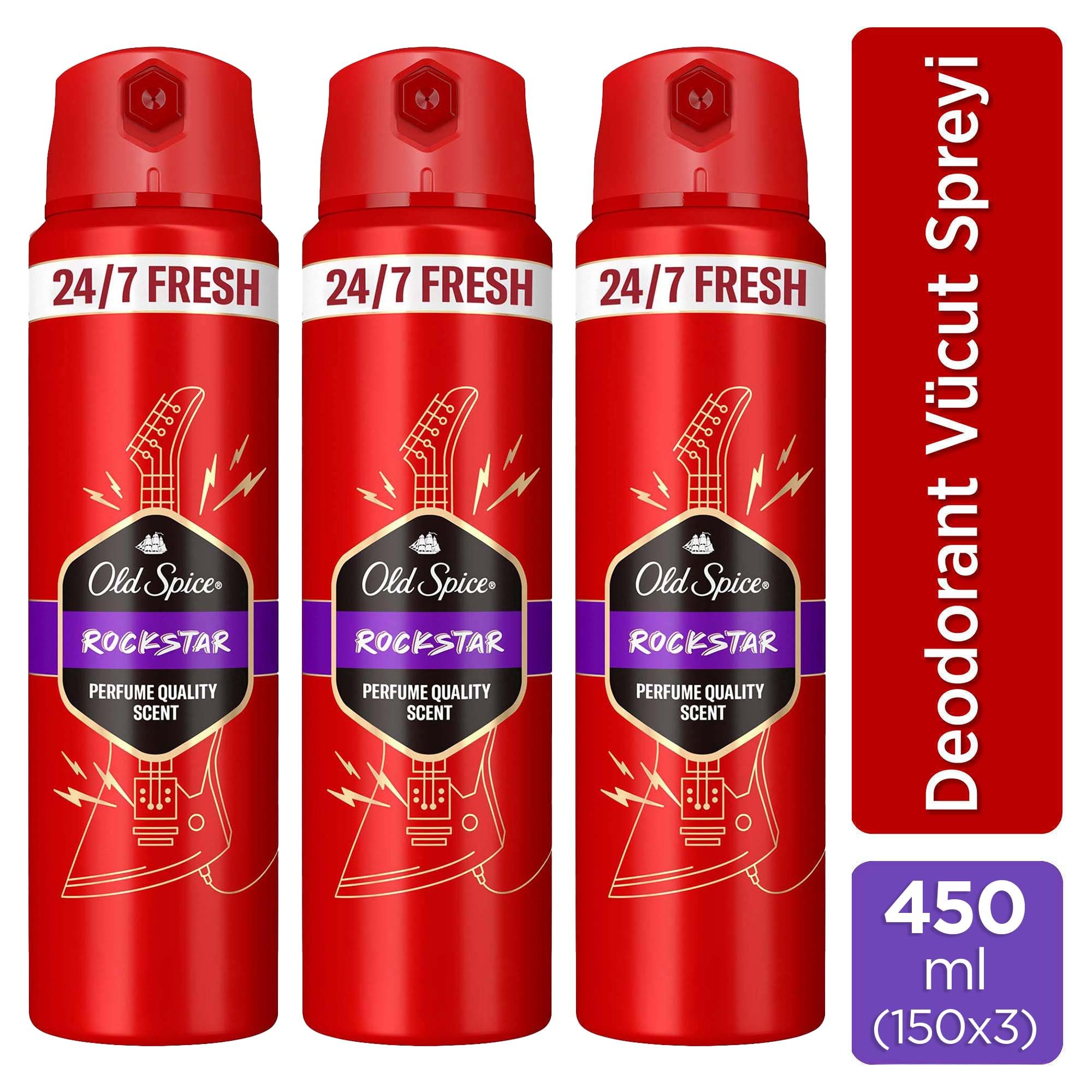 Old Spice Rockstar Erkek Sprey Vücut Deodorantı 150 ml 3lü paket