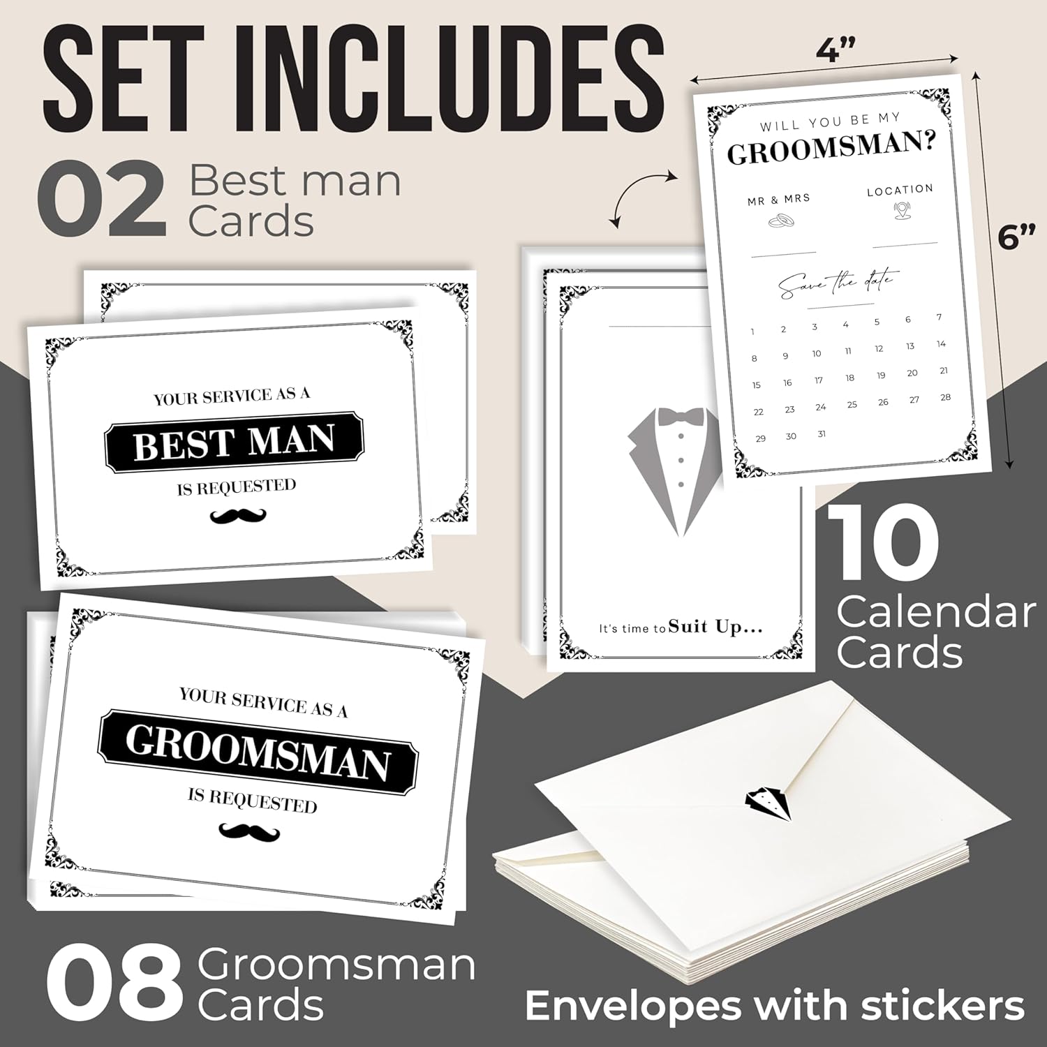 Groomsmen Proposal Gift - 8 Will You Be My Groomsman Cards, 2 Will You Be My Best Man Proposal Gifts, Asking Groomsmen Proposal Cards, Suit Up Groomsmen Cards Set - Image 2