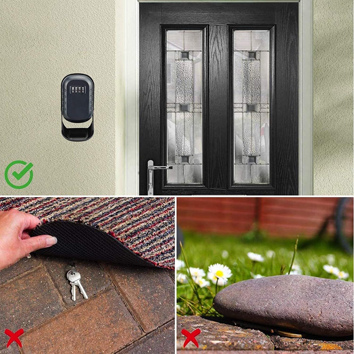 Boîte à clés murale en aluminium résistant aux intempéries pour ranger et partager des clés en toute sécurité Noir