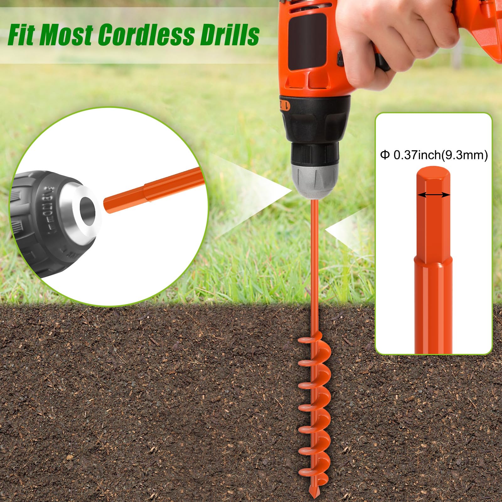 Insaga Taladro de jardín para plantar, 5,1 x 81,3 cm, taladro de jardín robusto con cantos de seguridad y revestimiento antióxido naranja, compatible con taladros de batería para suelo arcilloso