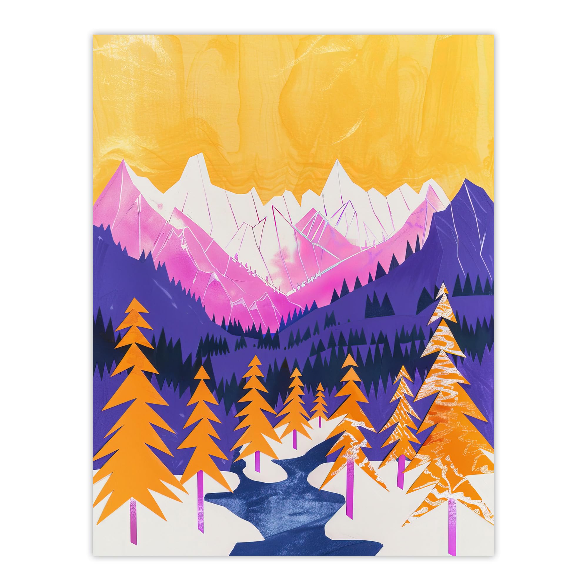Artery8 Abstract Mount Fitz Roy Patagonia Forest Wall Art Print - W18" x H24"