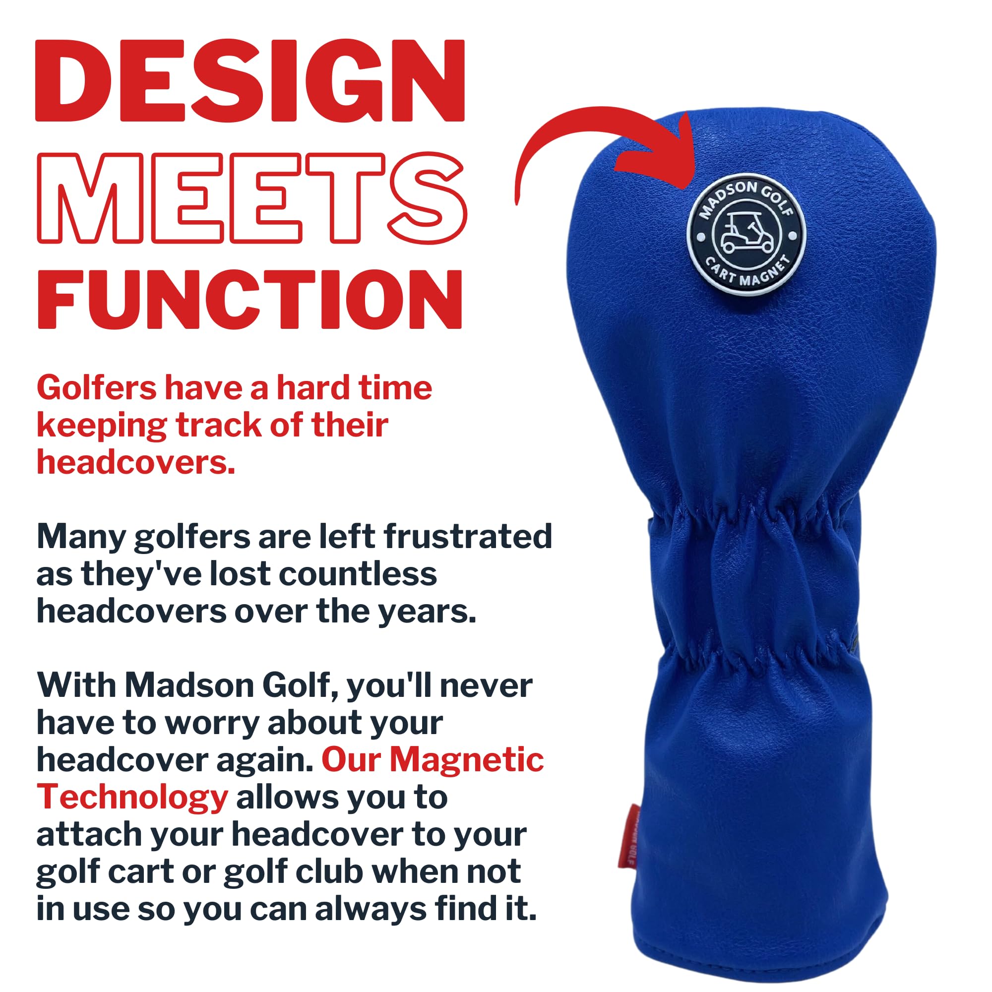 Madson Golf Cart Magnet Headcovers 3 Pack Set, Club Head Covers for Driver, Fairway Wood, Hybrid Golf Clubs, with Rubber Magnet for Secure Positioning & Quick Access, Magnetic Golf (Navy and White)