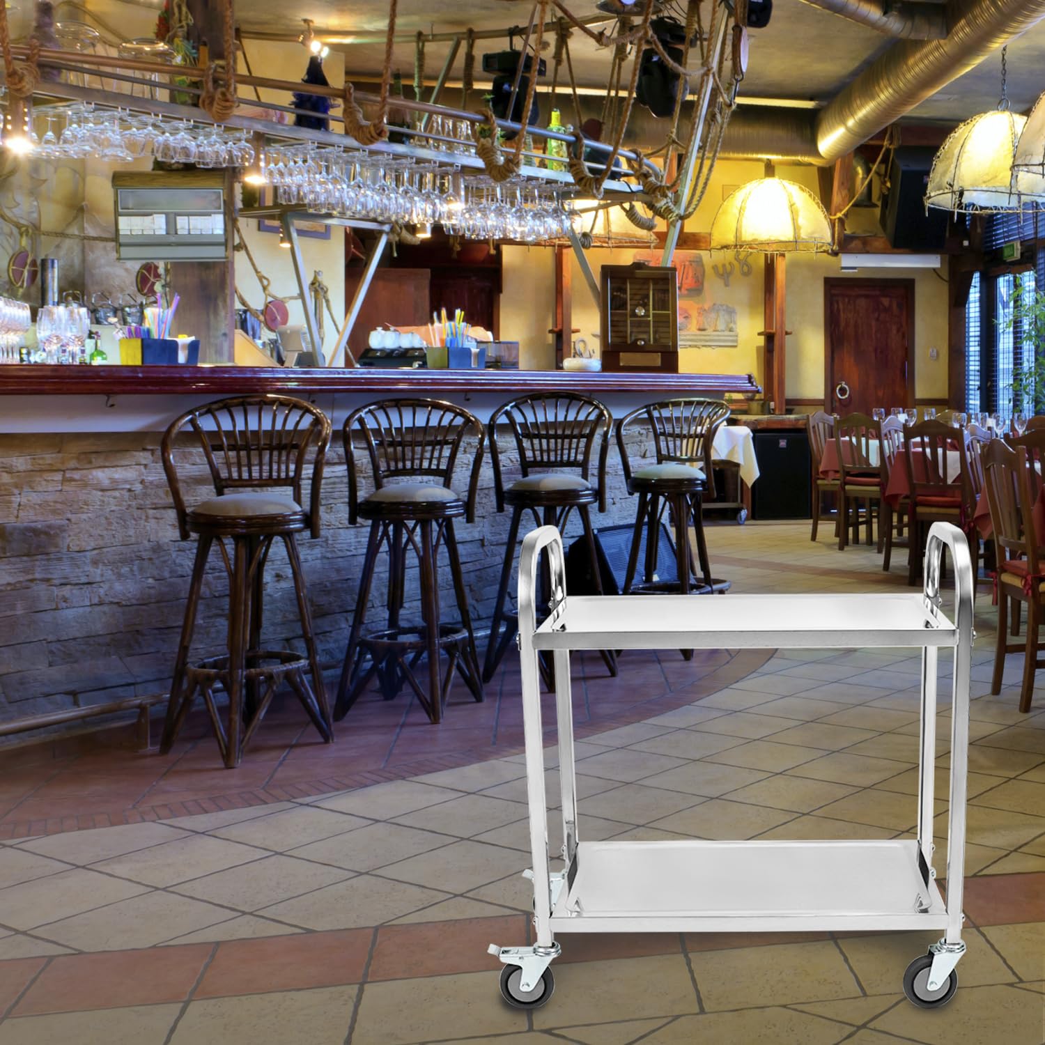 QWORK® Carro de Cocina de 2 Niveles - 75 x 40 x 83,5 cm - Acero Inoxidable 201- Ruedas silenciosas con Frenos