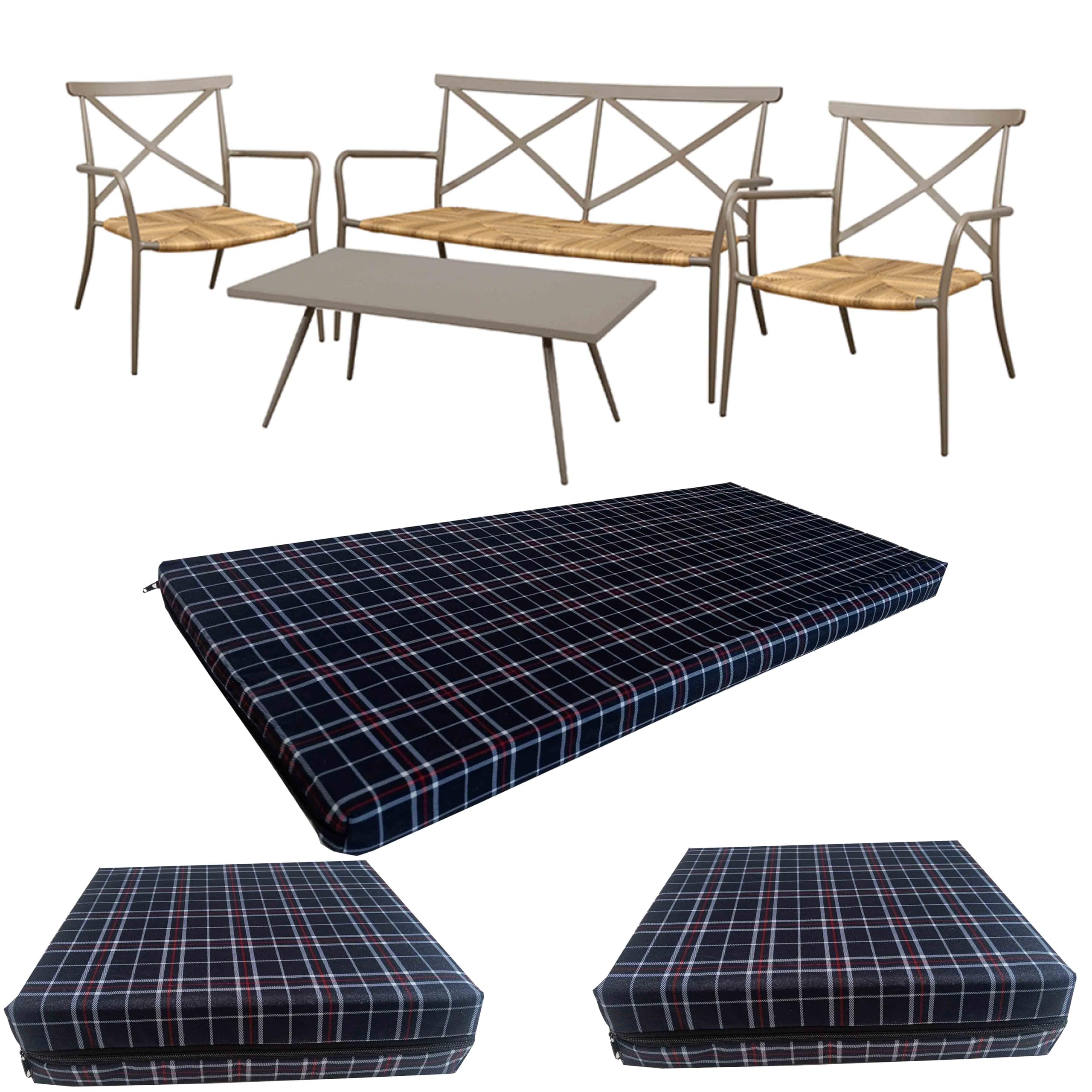 GRIZZLY FOAM Waterproof Replacement Cushion Set for Rattan Chairs 3pc Outdoor Indoor Garden Furniture Removeable Zipped Cover Ask Any Customize Size (Navy Chek, 18x42x2inch 16x16x2inch) — image 1