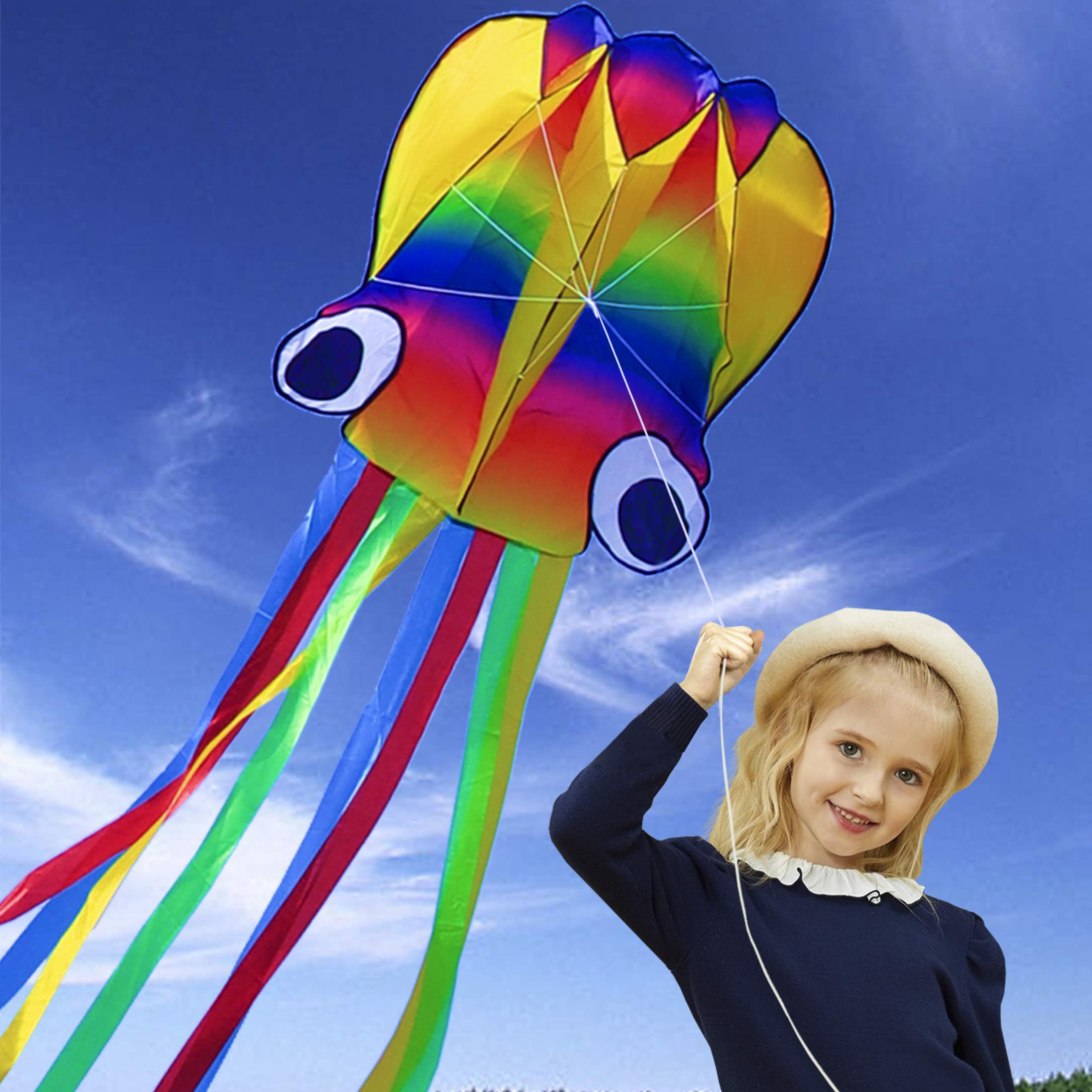 HONBO Huge Rainbow Soft Octopus Kite for Kids and Audlts Large Kite